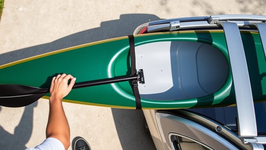 center canoe on roof rack evenly