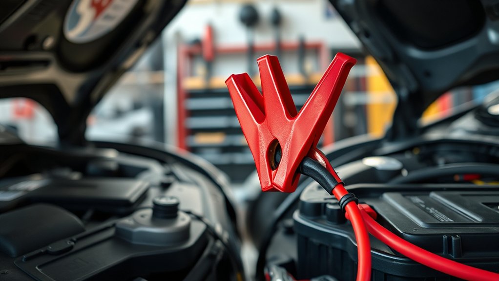 place red clamp on positive terminals
