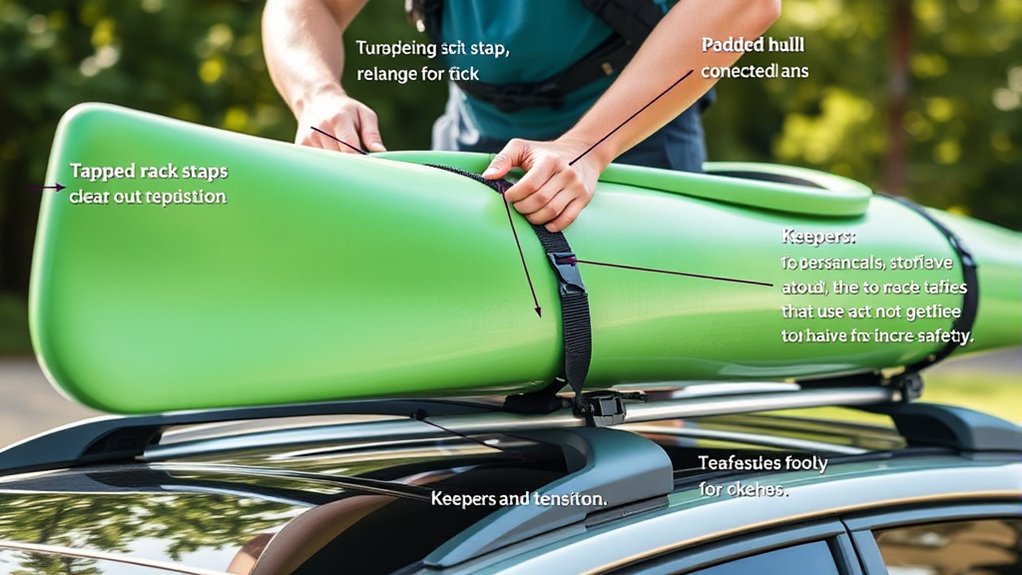 secure kayak with evenly tightened straps