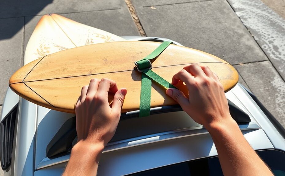 strap surfboard to roofrack